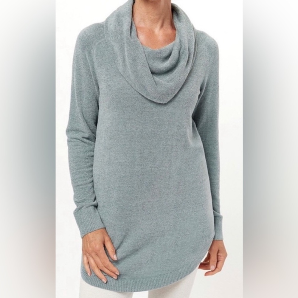 Barefoot Dreams CozyChic ultra lite coastal cowl neck tunic in faded jade large